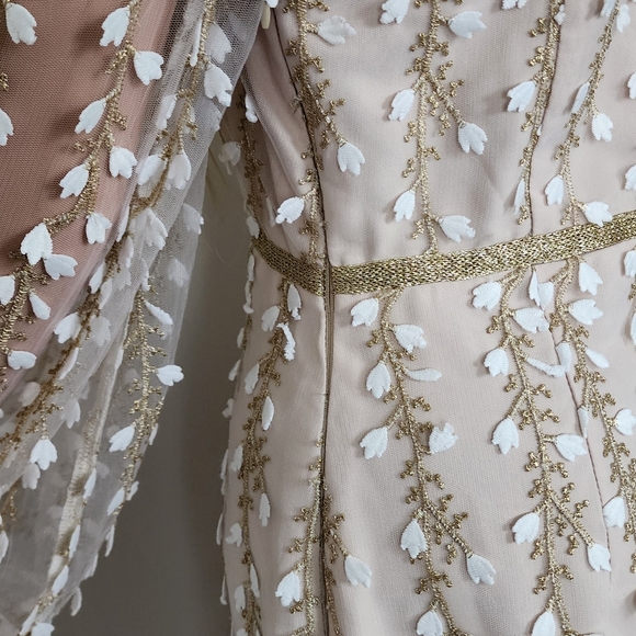 LICHI SHEER DRESS FLORAL EMBROIDERY DETAIL MIDI PENCIL DRESS MEDIUM - Picture 9 of 11